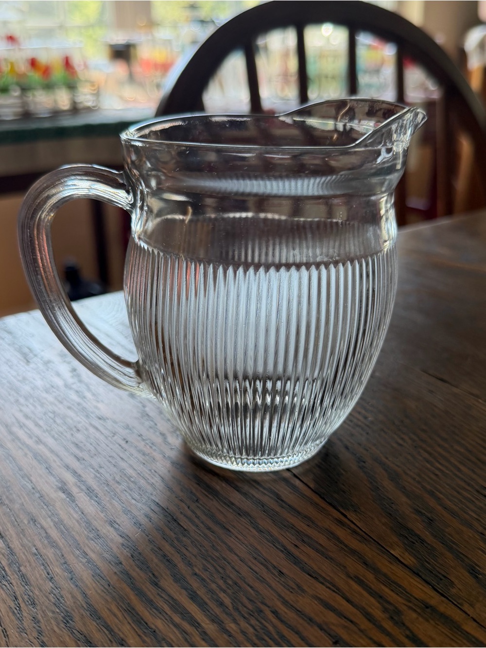 Vintage Clear Glass Ribbed Pitcher 1950’s Mid Century Modern Small VGC